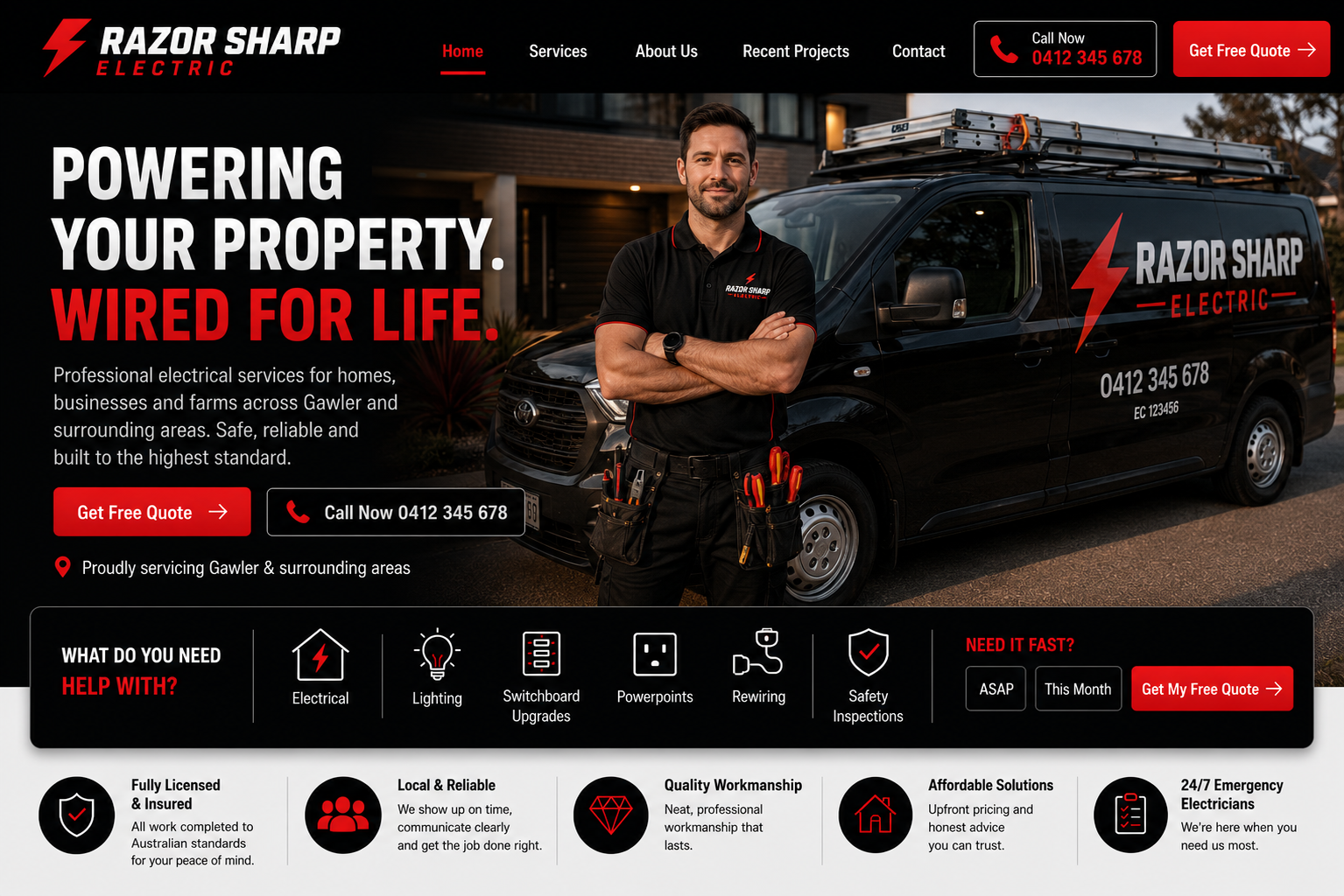 Tradie website design example for plumbers electricians builders landscapers and contractors
